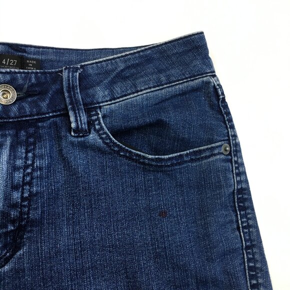 PRANA Medium Wash Organic Cotton Blend 5 Pocket Logo Button Jeans - Picture 4 of 12